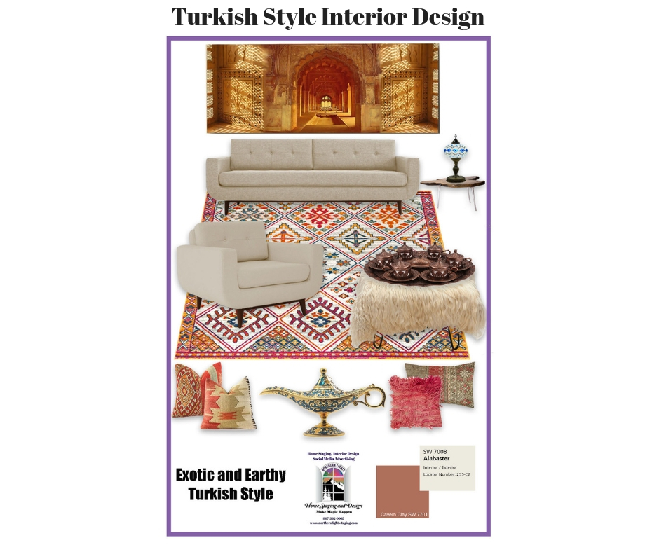 Concept board showing products used in the Turkish Style Living Room.