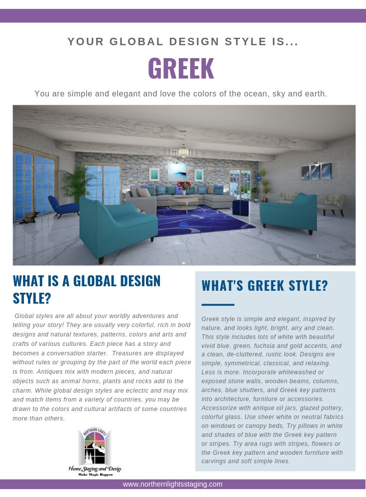 Greek Interior Design is simple and elegant, inspired by nature, and looks light, bright, airy and clean. If you like lots of white with beautiful vivid blue, green, fuchsia and gold accents, and a clean, de-cluttered, rustic look, Greek Interior design might be perfect for you! #globaldesign #greek #greekstyle #interiordesign #edesign #onlinedesign #virtualdesign