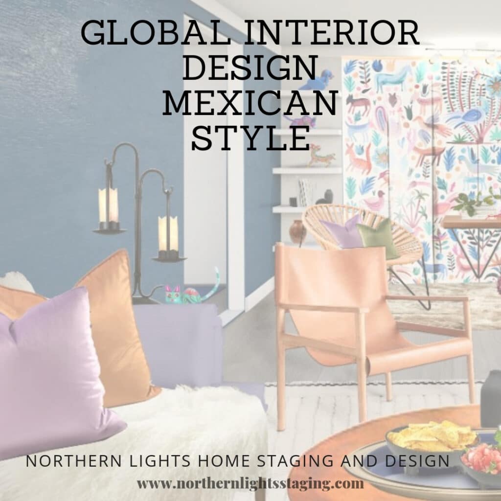 Global Design Style-Mexican. Get the Look. Eco-friendly and sustainable Living room design by Northern Lights Home Staging and Design #globalstyle #interiordesign #mexicanstyle #bohemian #globaldecor #furniture #livingroom #eco-friendly #sustainabledesign #interiordecorating #edesign #onlinedesign #homedecor #moderndesign