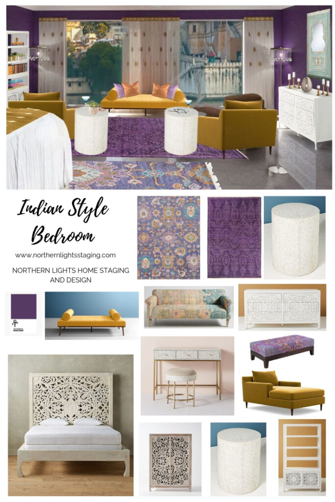 Get the Look-Indian Style Interior Design. Beautiful bedroom design incorporates the essence of Indian style design which is laid back, earthy, vibrant and luxurious. Love purple? This design uses Pantone’s color Love Symbol #2, celebrating Prince. #globalstyle #interiordesign #mexicanstyle #bohemian #globaldecor #furniture #livingroom #eco-friendly #interiordecorating #edesign #onlinedesign #homedecor #moderndesign #interiordecorating #edesign #onlinedesign #homedecor #moderndesign #bedroom #lovesymbol#2 #prince #purple #luxuriousbedroom