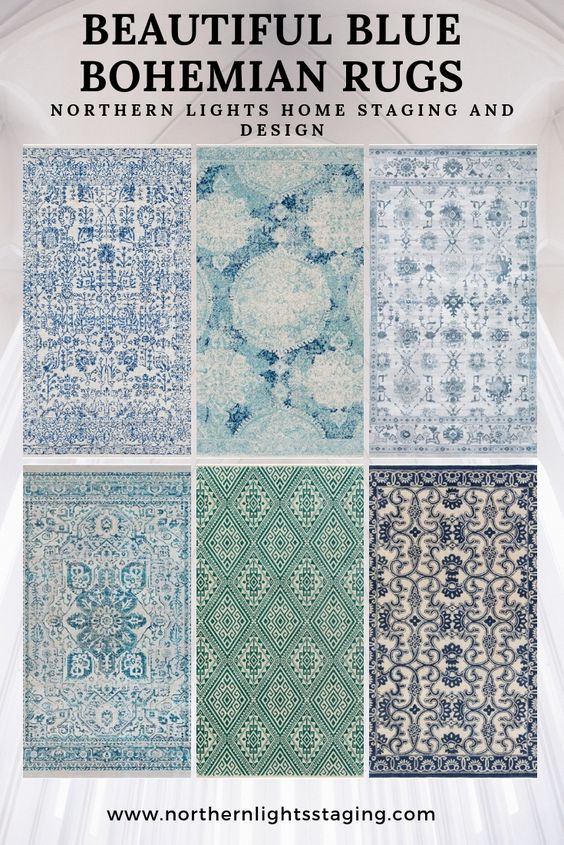 Black Friday sale, 60% off and free shipping on Bohemian rugs. Beautiful blue rugs to use for Bohemian or modern global Interior Design #interiordesign #bohemian #rugs