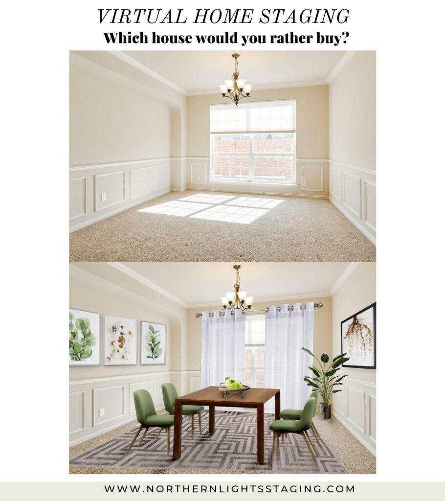 Virtual Home Staging- The Pros and Cons. Northern Lights Home Staging and Design. #virtualhomestaging #virtualdesign #homestaging #onlinedesign #realestatemarketing #sellahome #staging