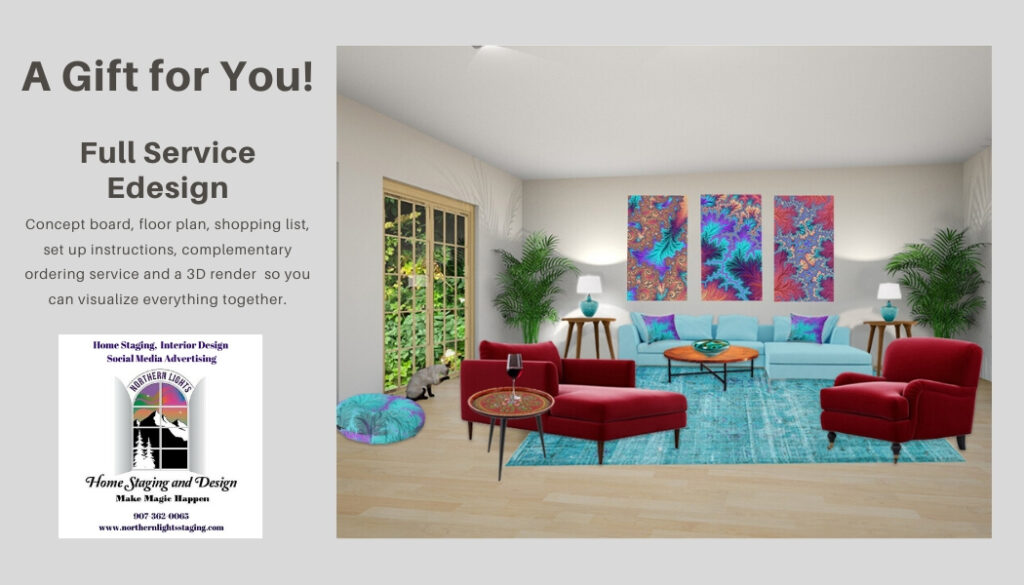 Get a gift card for an Interior Design , Color or Home Staging Consultation as a gift for that special someone or give yourself a present! Send me your pictures and we can talk by phone, we can do a video call or walk me through your house using Facetime. Ask me anything. https://www.giftfly.com/shop/northern-lights-home-staging-and-design