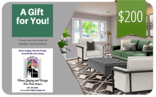Get a 1 hour online Interior Design Consultation as a gift for that special someone or give yourself a present! Send me your pictures and we can talk by phone, we can do a video call or walk me through your house using Facetime. Ask me anything. https://www.giftfly.com/shop/northern-lights-home-staging-and-design
