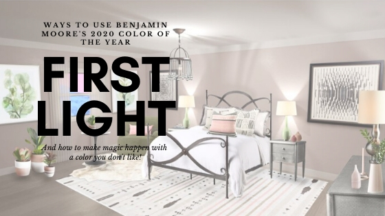 Ways to Use Benjamin Moore's 2020 Color of the Year- First Light even if you don't like the color. Global style master bedroom Edesign, online Interior Design. #edesign #onlinedesign #firstlight #benjaminmoore #coloroftheyear #colorconsulting #colorstrategist #masterbedroom #globalstyle #bohemian