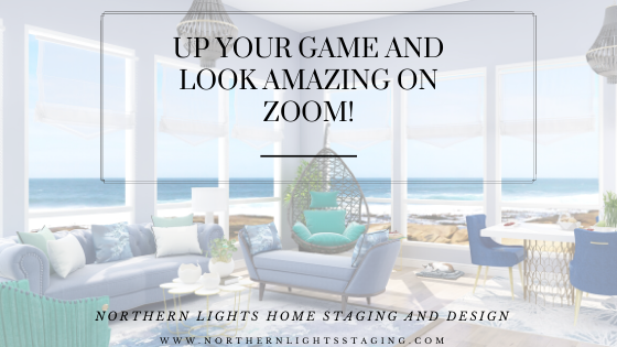 Up Your Game and Look Amazing on Zoom with a designer created virtual background to use for work or parties by Northern Lights Home Staging and Design.