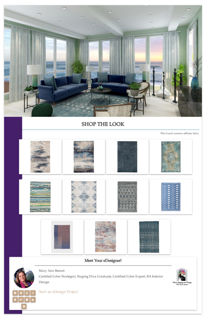Blue and green global style rugs.