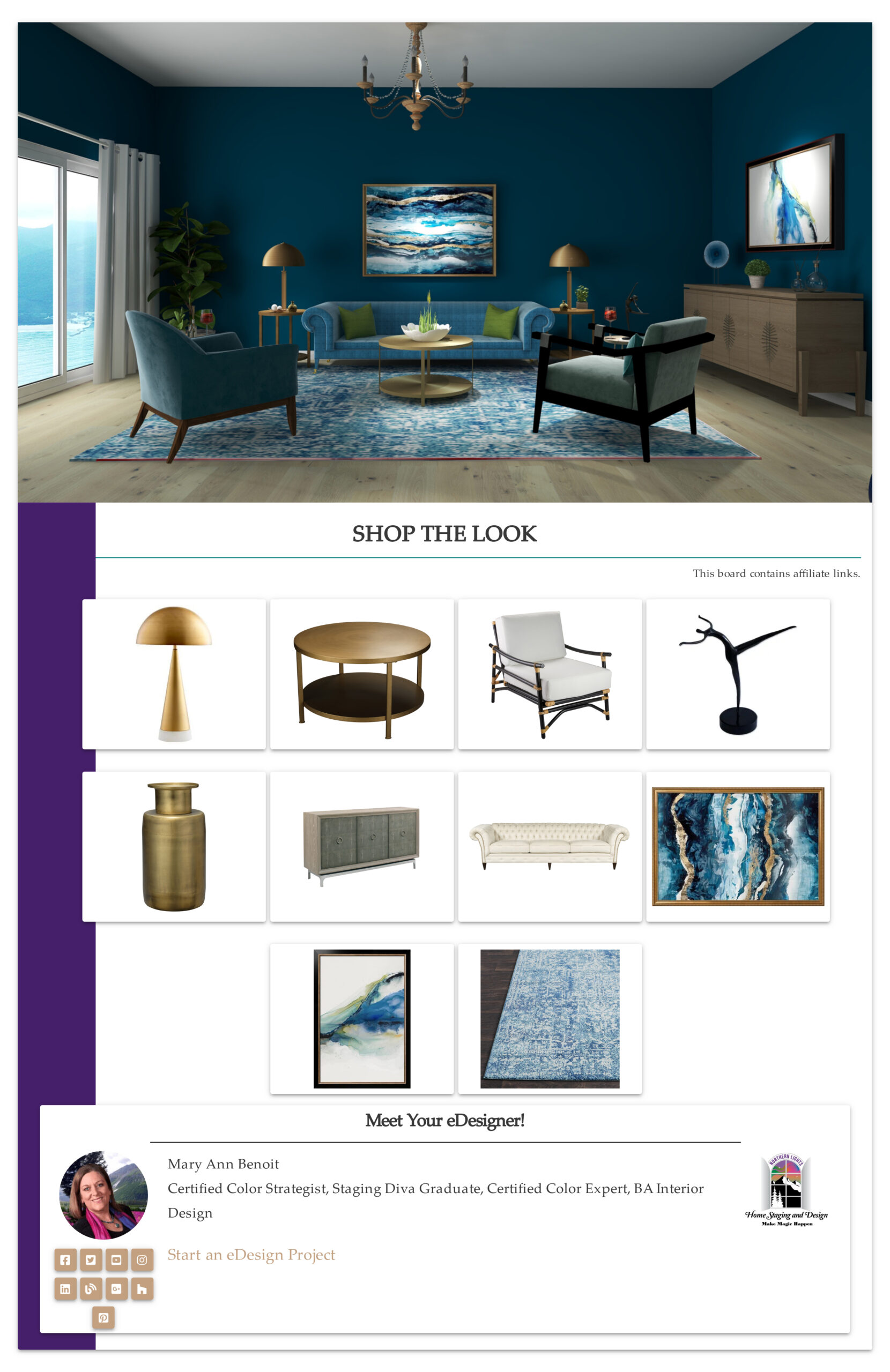 Create an exotic global style living room with a gorgeous blue rug