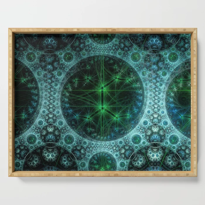 Dimensions fractal art serving tray by Mary Ann Benoit.