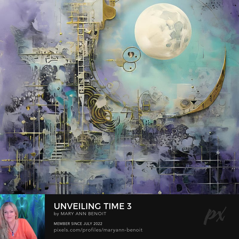 "Unveiling Time #3" by Mary Ann Benoit of Northern Lights Home Staging and Design. A mosaic of AI and fractal art.