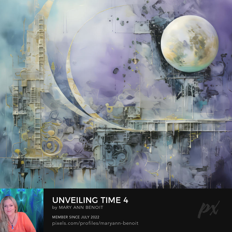 "Unveiling Time #4" by Mary Ann Benoit of Northern Lights Home Staging and Design. A mosaic of AI and fractal art.