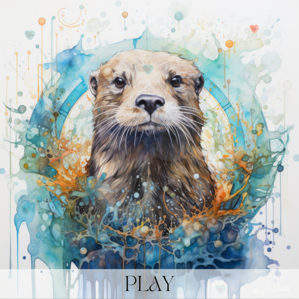 "Play"- river otter wisdom from "A Message from the Animals" oracle deck by Mary Ann Benoit on Deckible.