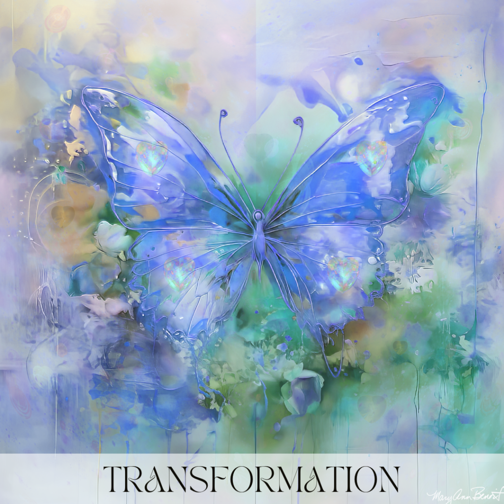 "Transformation"- Butterfly Wisdom Energy art by Mary Ann Benoit in "A Message From The Animals", a digital oracle deck on Deckible.