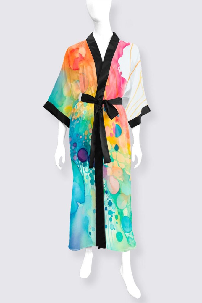 Prosperity Number 14 Phoenix Long Satin Kimono By Mary Ann Benoit