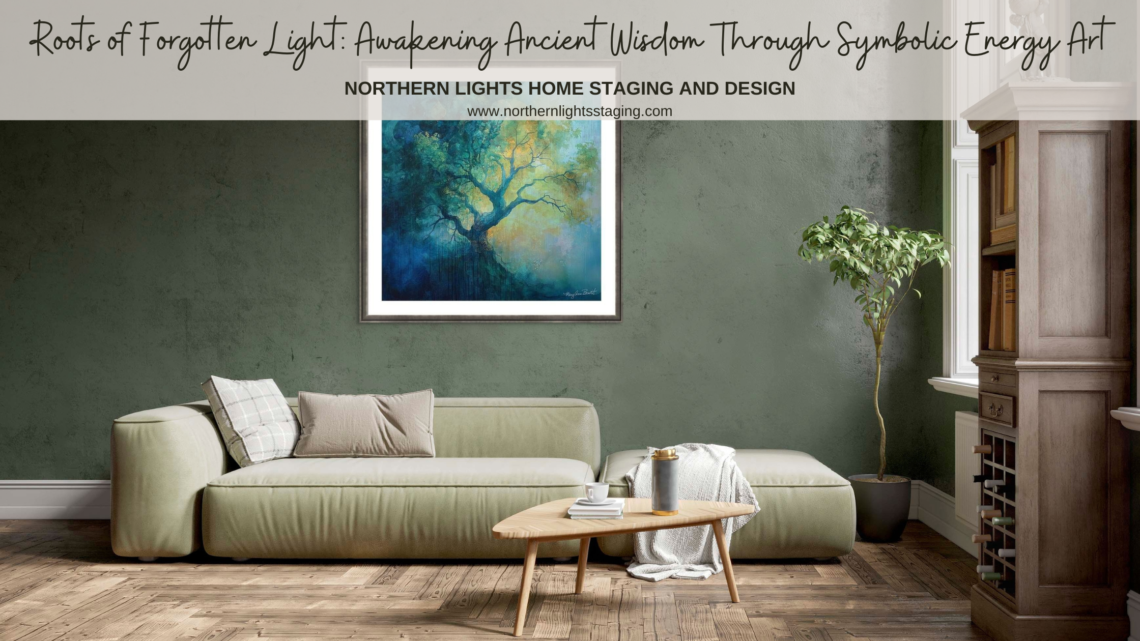 Energy art titled “Roots of Forgotten Light” featuring the Tree of Life rising from the ancient energy of Mu, overlaid with sacred symbols including the Fractal Heart.