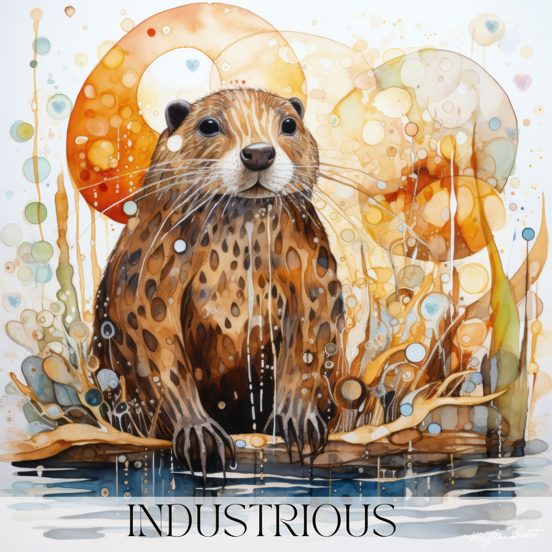 energy artwork of the industrious beaver, The art means Embrace the wisdom of the Beaver, finding strength in industriousness and hard work. Practice environmental stewardship, value community bonds, and adapt to life's changes with resilience. Approach your goals with the dedication of a builder, knowing that your efforts will shape the landscape of your life.