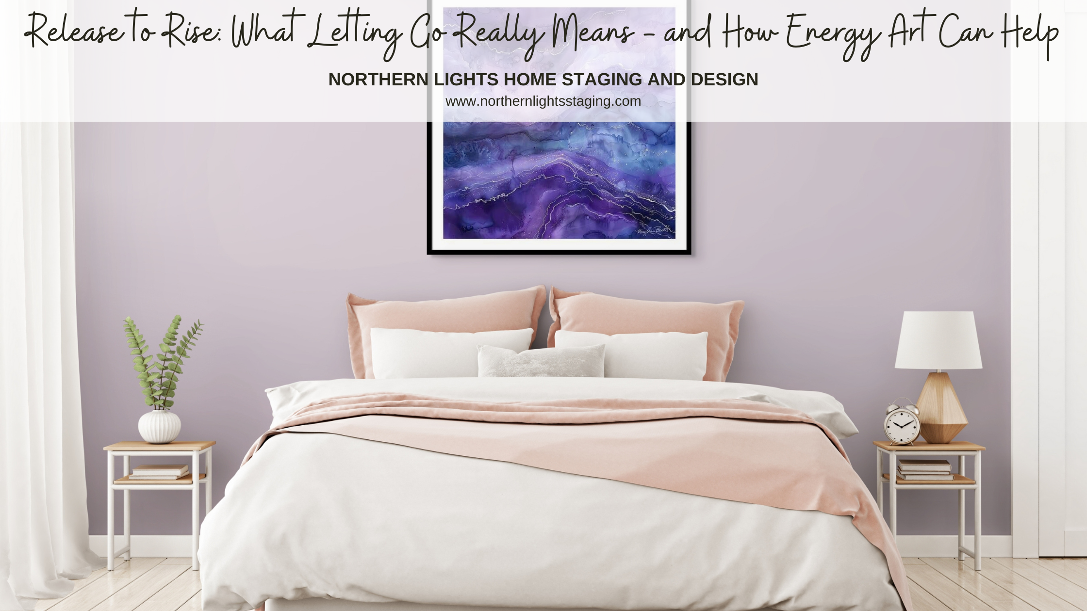Banner image featuring energy art from the Release Collection by Mary Ann Benoit with soft abstract forms in calming tones