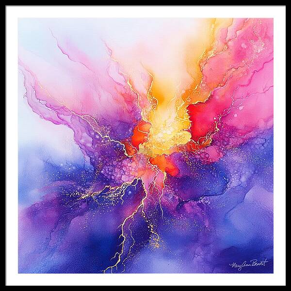 Attract: Ignition is a powerful invitation to awaken your magnetism and spark aligned manifestation. Created in vibrant watercolor tones of violet, fuchsia, and radiant gold, this piece centers on a burst of luminous energy—symbolizing the moment of clarity and commitment when desire becomes action. Thin golden streaks crackle across the canvas like electric intention, illuminating your readiness to receive. Infused with the vibrational energy of the Seed of Life and Fractal Heart, this piece becomes an energetic partner—supporting you in attracting abundance, joy, and momentum for your next chapter.