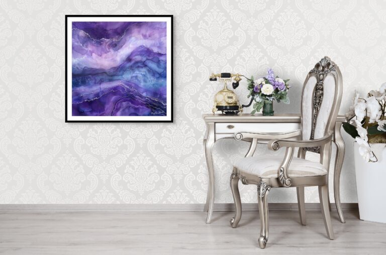 Energy art “Release #8” by Mary Ann Benoit, placed in an ArtPlacer room visualization